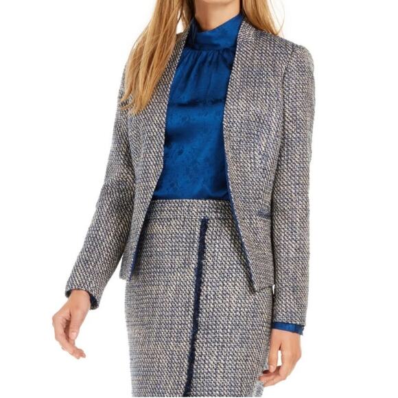 Calvin Klein Petite Tweed Blazer Jacket Cropped Classic Office Career Open US 14 - Picture 1 of 14